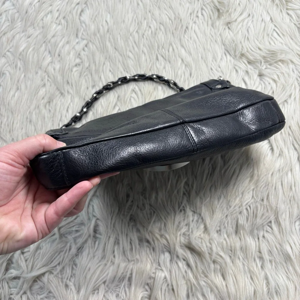 Elliott Lucca Black Leather Small Shoulder Bag Chain Strap Y2K Going Out Baddie